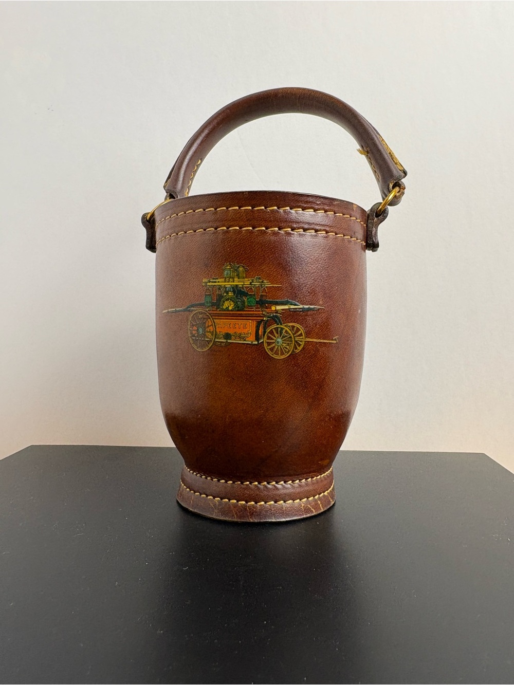 Vintage “Loyal Papeete” Leather Reproduction Fire Bucket from the 1950s-1960s.